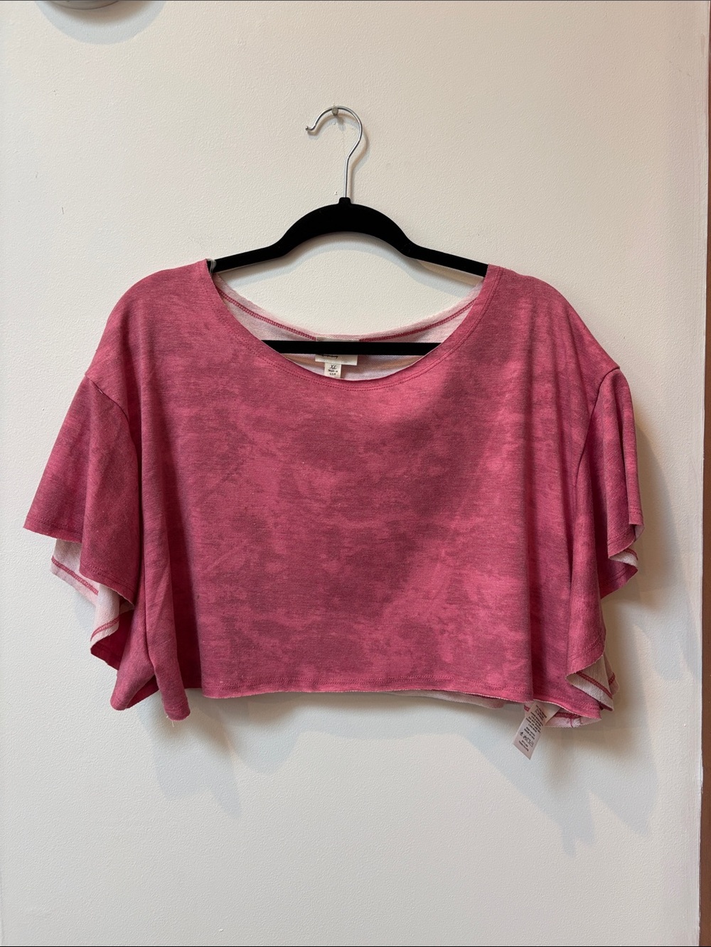 American Eagle Pink Short Flutter Sleeve Crop Top,XL,NWT